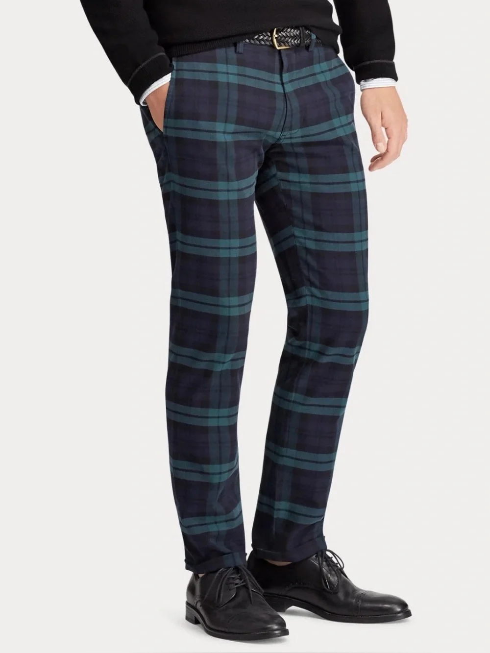 Ralph Lauren Green Blue Black Watch Tartan Plaid Wool Slim Pants Trousers 40x30